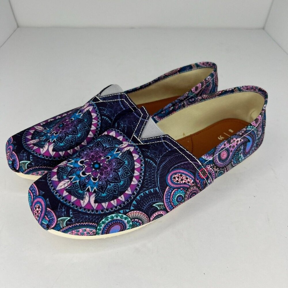 Womens Multicolor Paisley Loafer Shoes Slip On Low Top Round Toe Flats Size 8